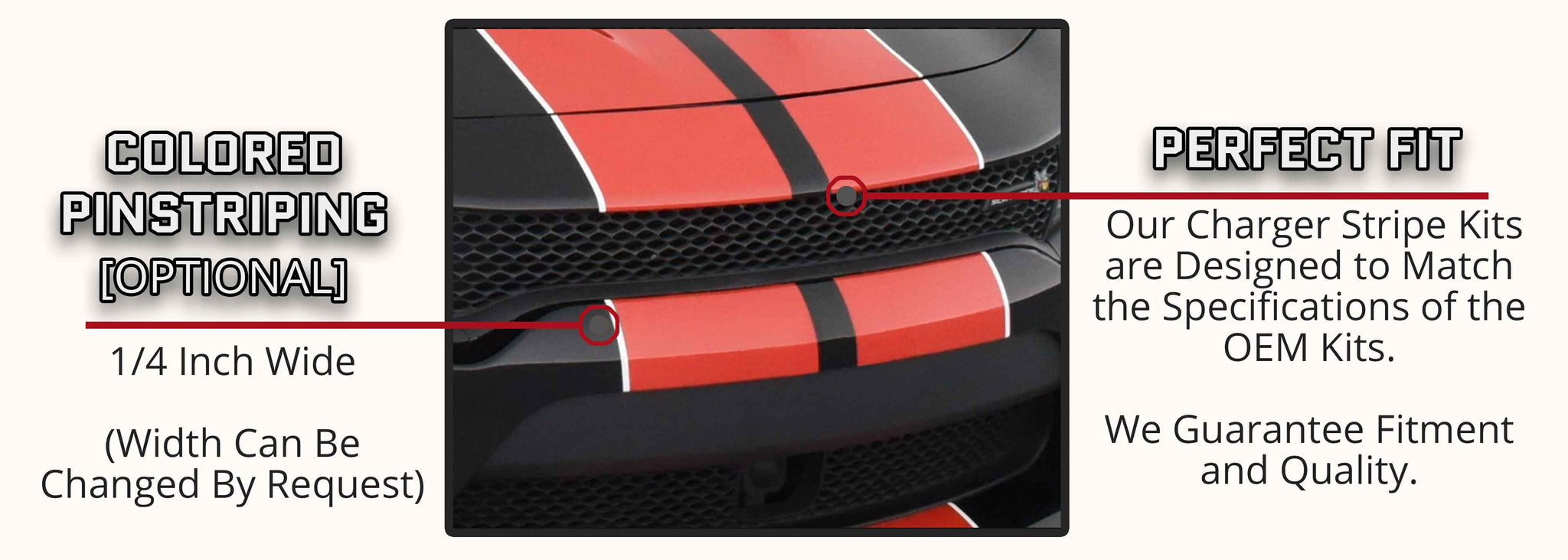 Dodge Charger Solid Racing Stripes (Dual Rally Stripes with Optional Pinstriping, 2015-2022) - Stripe Source