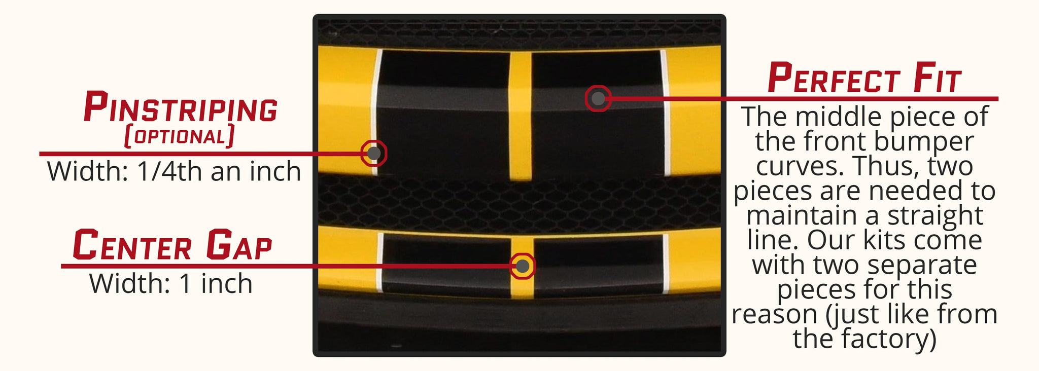 Ford Mustang Racing Stripes with Pinstripes (Rally/Dual/Lemans, 2015-2017) - Stripe Source